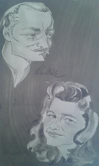 Graduation cartoon by E. Blažková - Irma and Libor Olehla, 1945